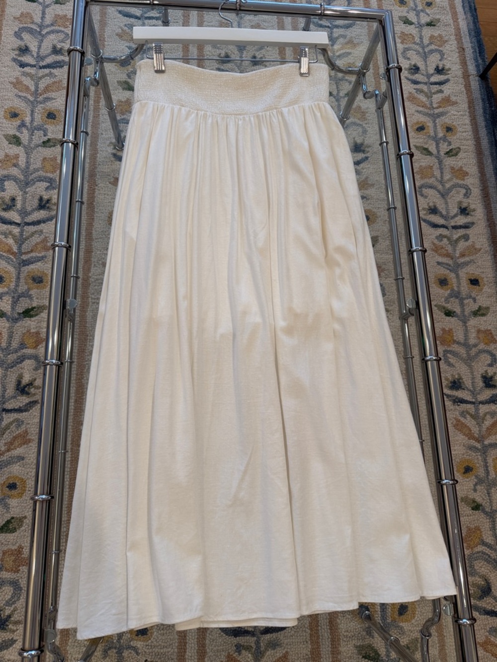 OGL European Linen Smocked Waist Skirt with Pockets